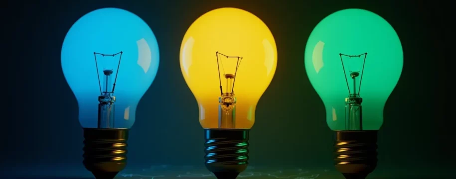 Illustration symbolique des couleurs Bleu, Jaune et Vert des anciens tarifs réglementés d'EDF, avec une représentation abstraite d'un réseau électrique