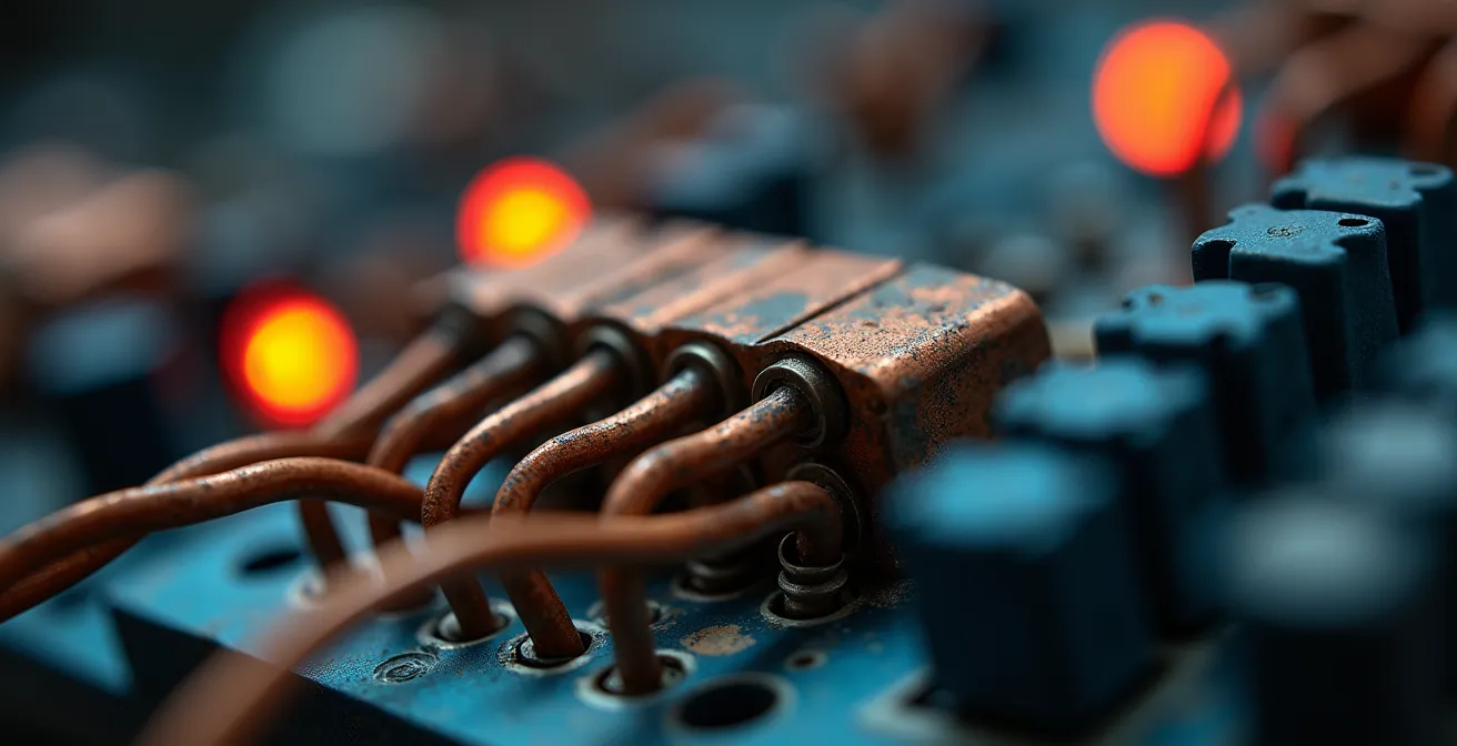 Gros plan sur connexions électriques avec effet bokeh artistique